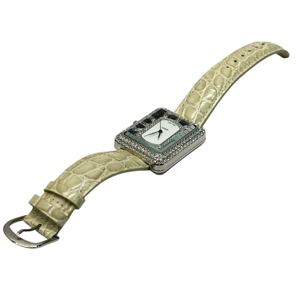 ADRIENNE Quartz Collection Japan Movement Club Watch White Croc Strap Needs Bat